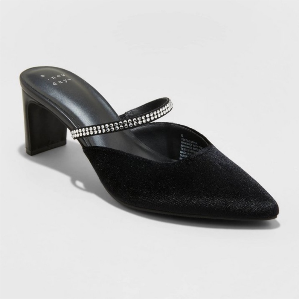 a new day Black Heels with Rhinestone Strap
